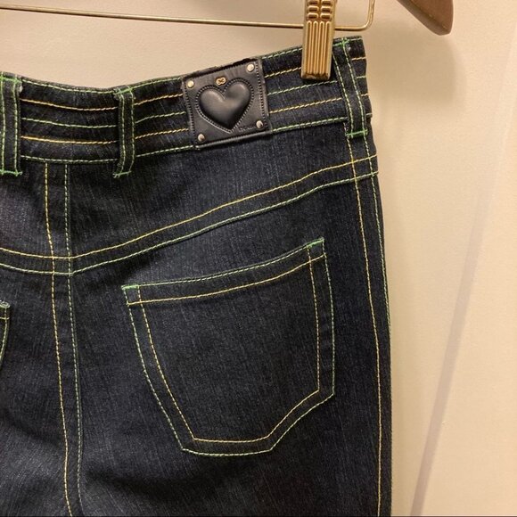 ESCADA Sz 30 Jeans Straight Leg Dark Wash w/ Green Yellow Decorative Stitching - Picture 5 of 10